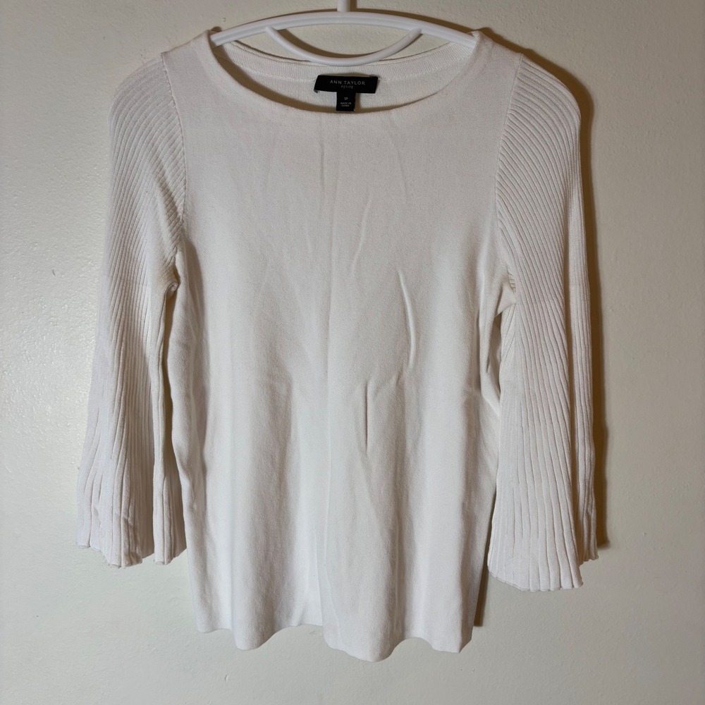 Ann Taylor Ribbed Bell‎ Sleeve Sweater Women SP White